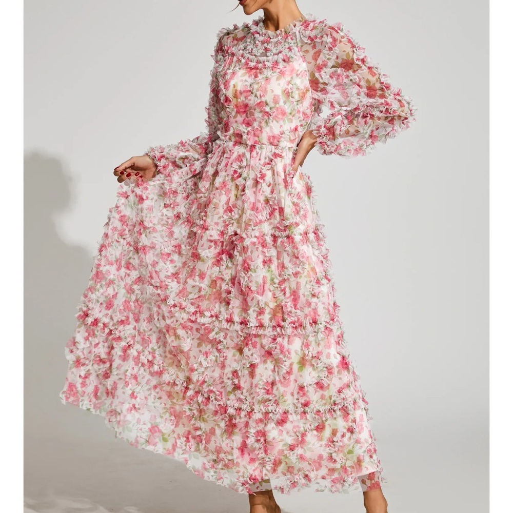 NEW CATCHALL Pullan Pink Floral Mesh Maxi Dress - Picture 2 of 7